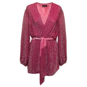 Retrofete Womens Gabrielle Sequinned Wrap Minidress V-Neck Pink Size M